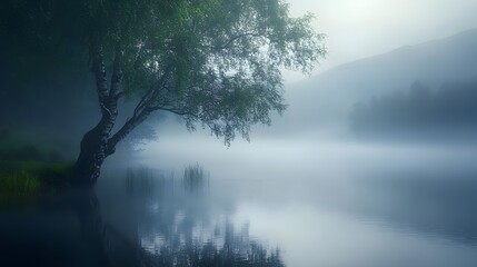Serene Misty Morning at Loch Na Claise, Highlands, Scotland