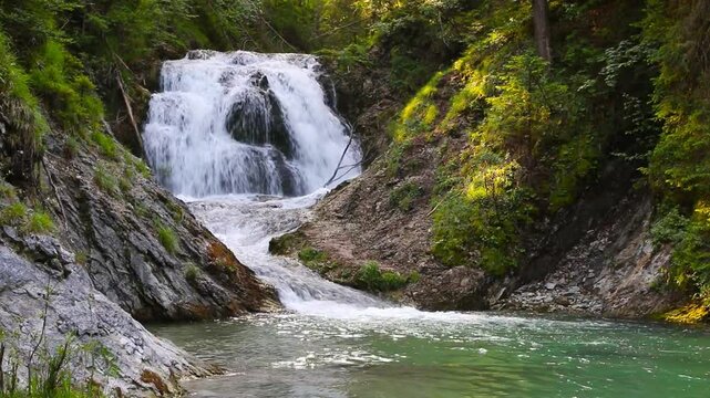 Waterfall on Isar river. Bavaria, Germany.