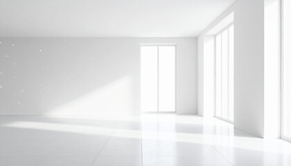 Empty Modern White Room Interior Design With Large Windows