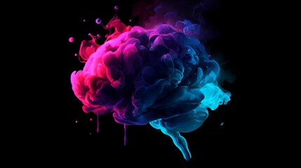 Abstract illustration of a human brain made of smoke on a black background.