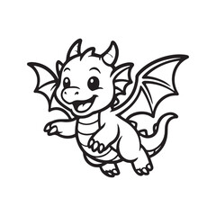 Cdorable baby dragon flying drawing ideal for magical storybooks and classroom art