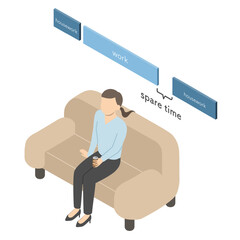 スキマ時間にリラックスする女性・アイソメトリック
