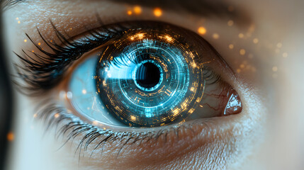  Detailed Closeup of Human Eye Featuring Iris and Pupil with Superimposed Circular Graphical Elements Symbolizing Vision Analysis and Ophthalmology Diagnostic Technology  70603221 1