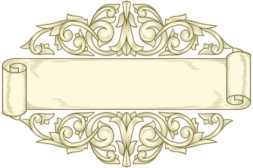 Decorative ornate retro floral emblem scroll template