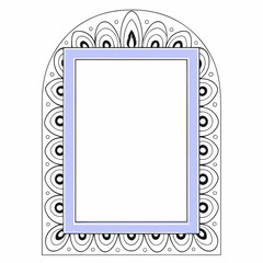 Arched peacock-feather patterned frame. Ideal for invitations, boho-style decor, luxury branding, or ethnic design projects. Elegant border that adds flair to your visual compositions.