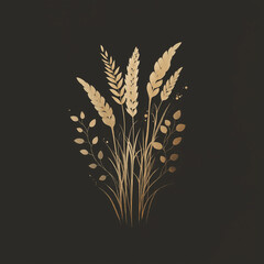 Rustic gold floral emblem with wheat ears and stylized leaves
