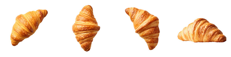 Freshly Baked Croissants Isolated on White Background, Various Angles