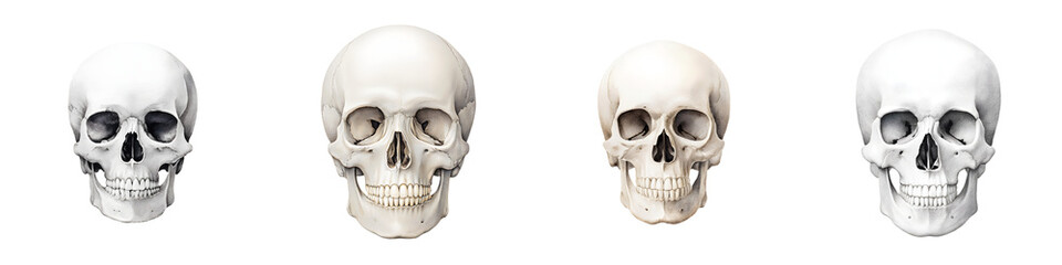 Obraz premium Human Skulls Set Watercolor Illustration Isolated on White Background