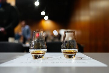 Whiskey tasting experience in a cozy atmospheric bar setting