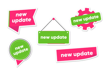 green pink sets of stickers for posters with new update text and different shapes