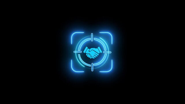 Neon glowing targeting or scanning icon, symbolizing focus, precision, technology, detection, security, surveillance, security systems, monitoring, analysis, data capture, advanced technology, digital