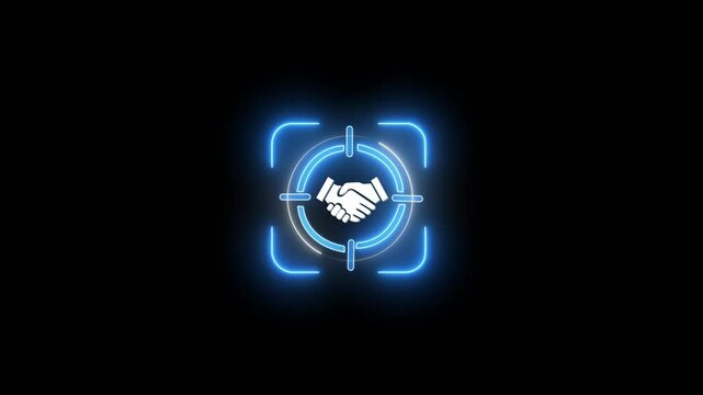 Neon glowing targeting or scanning icon, symbolizing focus, precision, technology, detection, security, surveillance, security systems, monitoring, analysis, data capture, advanced technology, digital