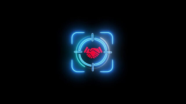 Neon glowing targeting or scanning icon, symbolizing focus, precision, technology, detection, security, surveillance, security systems, monitoring, analysis, data capture, advanced technology, digital
