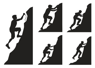 Silhouette Collection of Rock Climbers Ascending Cliffs with Different Poses and Attire