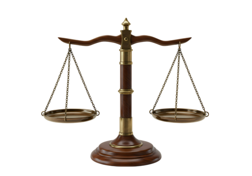 Scales of Justice Brass and Wood isolated on transparent background