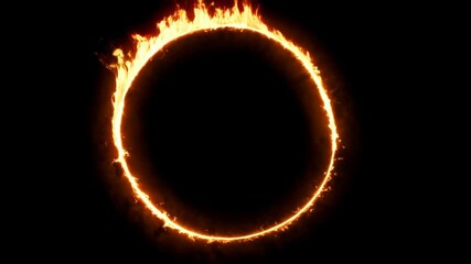 Dramatic fiery circle on a black backdrop, featuring intense burning flames in circular geometric form for high impact design. - Powered by Adobe