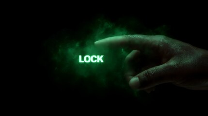 Glowing digital lock icon floating and rotating in the air