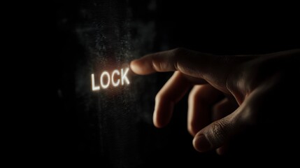 A futuristic holographic lock system activated by a hand gesture