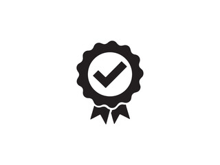 Black checkmark on award ribbon icon tick success