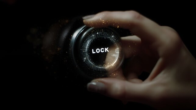 A hand turning a lock dial projected via hologram