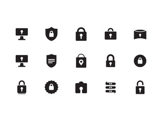 Collection of black security and privacy icons lock