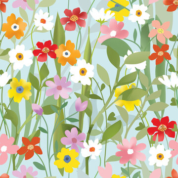 Beautiful colorful wildflower seamless pattern