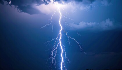 Powerful Lightning Strike in Dark Stormy Sky