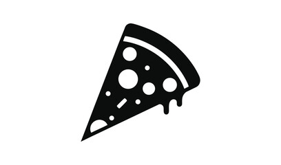 Stylized black and white icon of a pizza slice with dripping cheese and pepperoni toppings