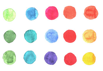 Watercolor hand-drawn drop blot. Wet color paper texture stain on white background. Set.