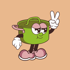 Retro character design of cool cooking pots