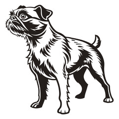 Stylized Vector Illustration of a Brussels Griffon Dog Breed Standing Tall with a Detailed Coat Pattern and Expressive Face