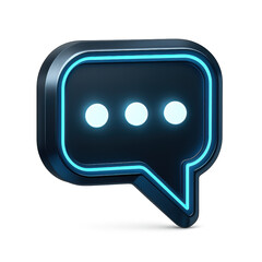 Neon Speech Bubble: A sleek, modern icon of a chat bubble, rendered in a striking, digital aesthetic, glows with a neon outline and three glowing dots, suggesting online conversation and messaging.