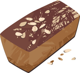 Healthy Rye Custard Bread with Almond Slices Isolated on Transparent Background