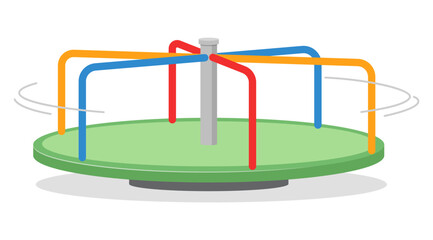 Illustration of a colorful merry go round on a green platform rotating