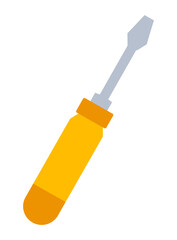 Isolated Yellow Screwdriver with Steel Blade on White Background, Tool for Repairing