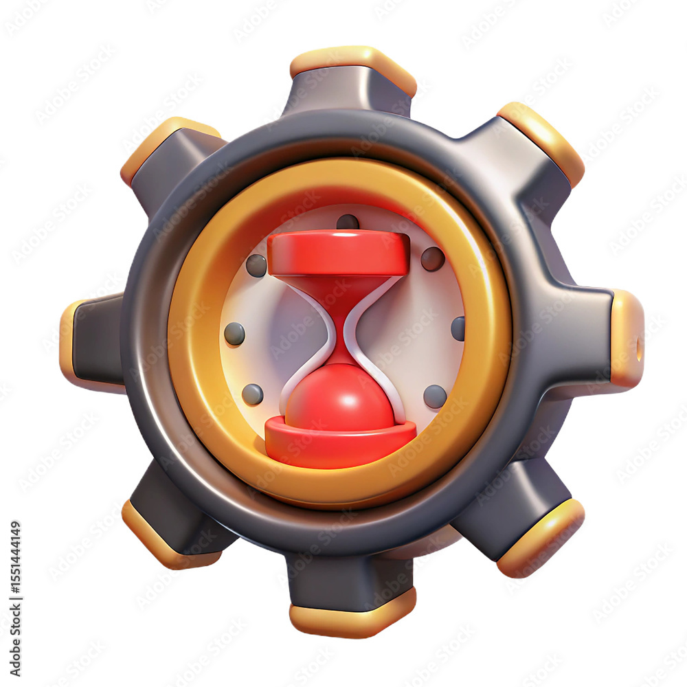 Fototapete 3d rendered gear clock combination with hourglass symbolizing time management and efficiency