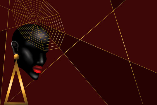 Abstract illustration of a woman's profile with geometric elements and a spiderweb design