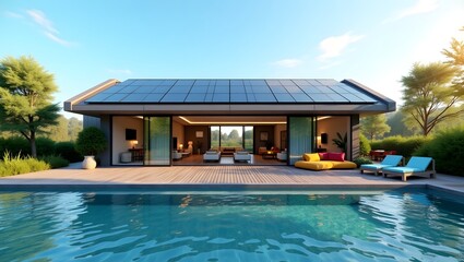 Eco friendly smart home with solar setup high resolution photo