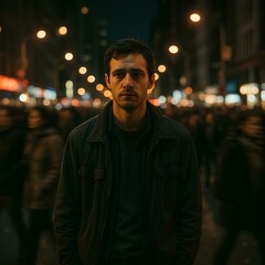 Fototapeta premium man in night city