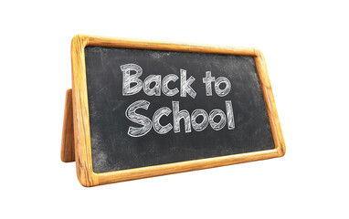 Obraz premium A small classroom chalkboard with Back to School handwritten in white chalk symbolizing the excitement and renewal of a new academic year isolated on transparent background PNG