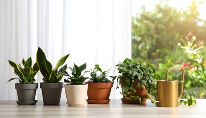 Indoor potted plants near sunny window high resolution photo