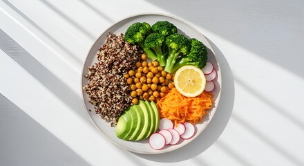 Vibrant Healthy Bowl with Quinoa, Chickpeas, Broccoli, and Avocado