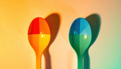 Colorful spoons kitchen utensils vibrant hues modern art shadows