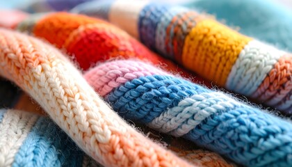 Pastel color crochet fabric rolled neatly high resolution photo