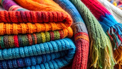 Rainbow knit rows handmade wool texture high resolution photo