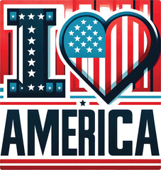 Obraz premium Decorative design emphasizing American pride, showcasing the iconic heart with flag, celebrating patriotic themes and national identity through stylized typography and vibrant