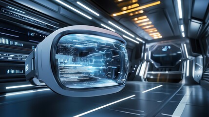 Futuristic VR Headset in a Sci-Fi Corridor