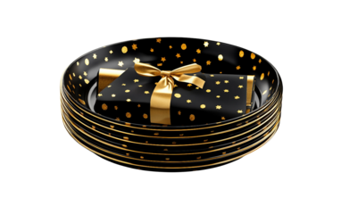 Elegant black and gold party accessories arranged for a New Years Eve bash reflecting luxury joy and countdown excitement isolated on transparent background PNG