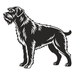 Striking Silhouette of a Standard Schnauzer Breed dog side view with detailed fur and standing proud and alert a noble black illustration