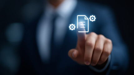 Digital Document Management System Concept with Businessman Interaction